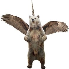 Name.com's mascot, the bearglecorn, is a combination of a bear, and eagle, and a unicorn. Name.com's mascot, the bearglecorn, is a combination of a bear, and eagle, and a unicorn.