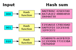 Graphic showing inputs, hash functions, and hash sums