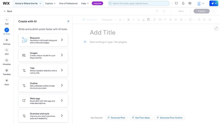 wix ai blog tools