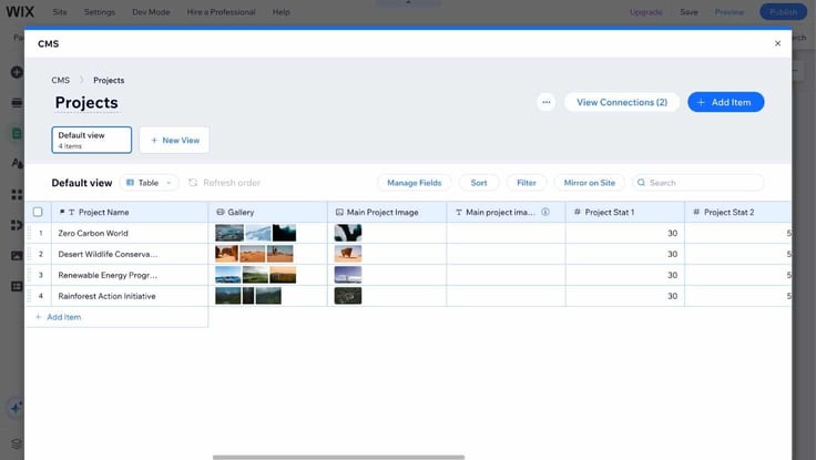wix projects under cms