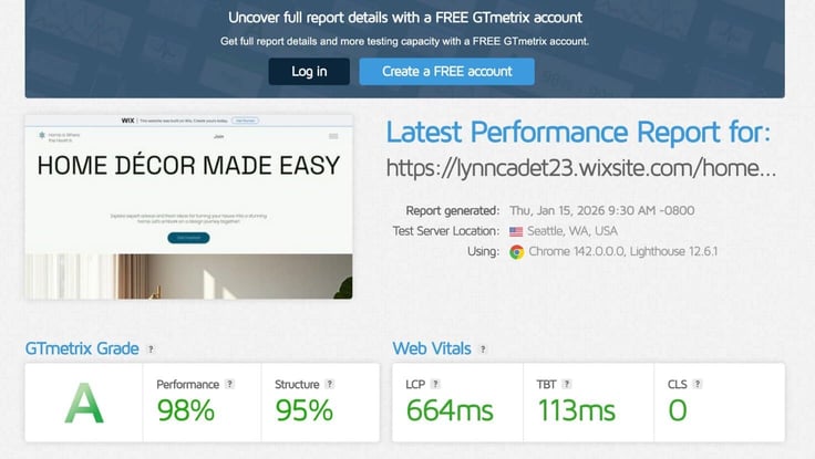 wix free plan performance grade