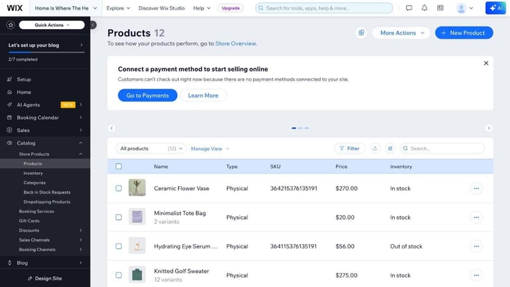 products page wix