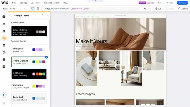 wix theme changes