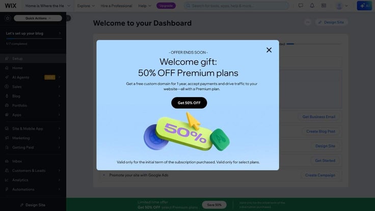 wix upselling offer