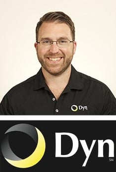 Portrait of Kyle York and Dyn logo Portrait of Kyle York and Dyn logo