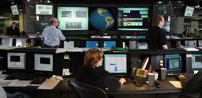 Monitors at Symantec's Security Operations Center Monitors at Symantec's Security Operations Center