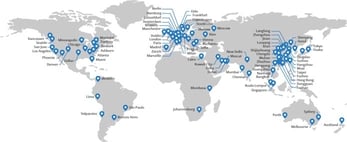 Map of locations of CloudFlare's datacenters