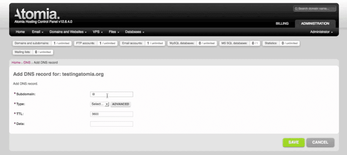 Screenshot of Atomia dashboard Screenshot of Atomia dashboard