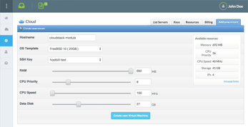 Screenshot of HostBill dashboard