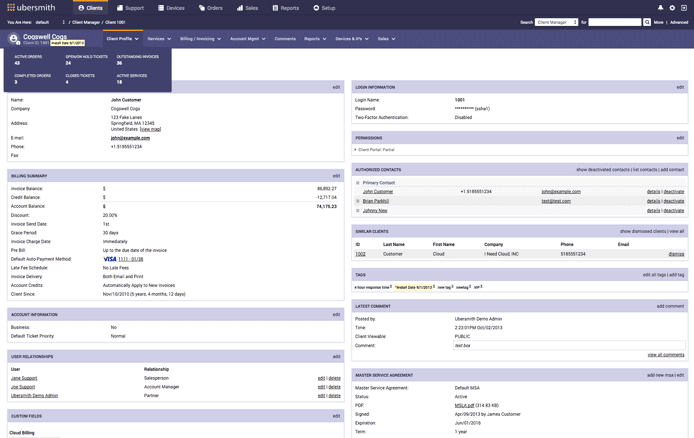 Screenshot of Ubersmith dashboard Screenshot of Ubersmith dashboard