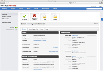 Screenshot of WeFact Hosting dashboard