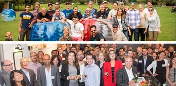 Group photos of employees from Get Satisfaction and Sprinklr