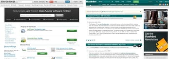 Screenshots of SourceForge and Slashdot's websites