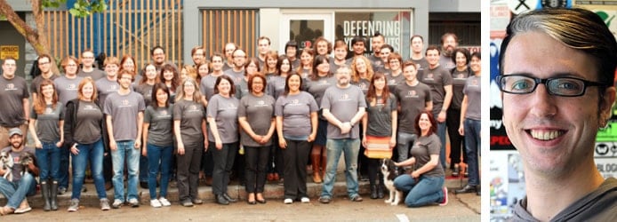 Group photo of EFF employees next to portrait of Bill Budington Group photo of EFF employees next to portrait of Bill Budington