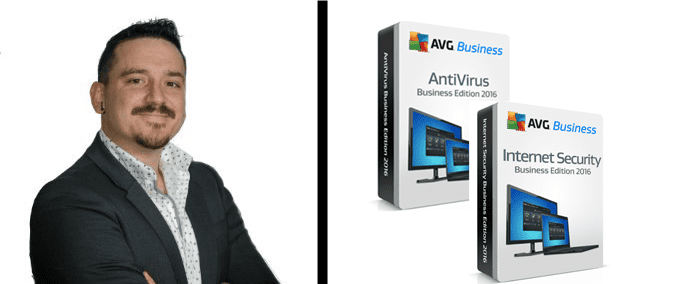 Collage of Ryan Valle's headshot and AVG product boxes Collage of Ryan Valle's headshot and AVG product boxes