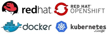 Red Hat, OpenShift, Docker, and Kubernetes logos
