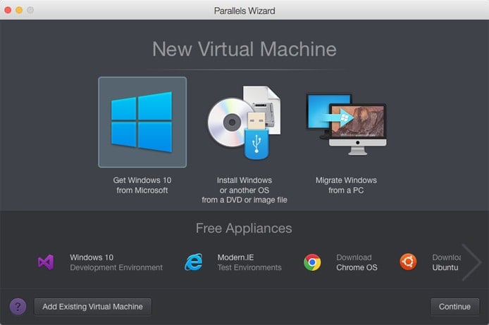 Screenshot of Parallels new virtual machine wizard Screenshot of Parallels new virtual machine wizard