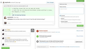 Screenshots of GitHub's code review tools Screenshots of GitHub's code review tools