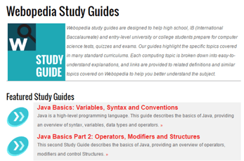Screenshot of Webopedia study guide page