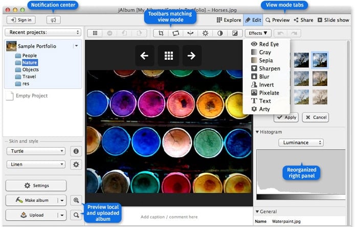 Screenshot of jAlbum user interface Screenshot of jAlbum user interface