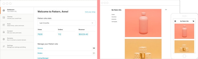 Screenshot of Pattern dashboard and sample website Screenshot of Pattern dashboard and sample website