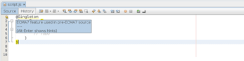 Screenshot of NetBeans ECMAScript 7 hint