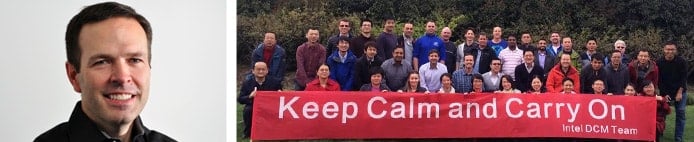 Portrait of Jeff Klaus and group shot of DCM team