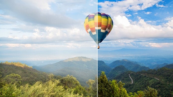 Before-and-after image showing the haze removal effect Before-and-after image showing the haze removal effect