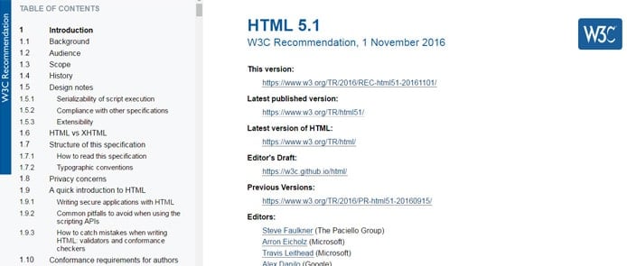 Screenshot of HTML 5.1 standard Screenshot of HTML 5.1 standard