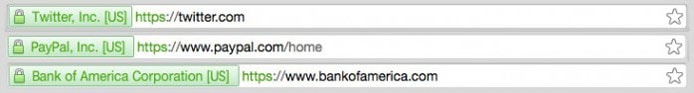 Screenshot of address bars with EV certificates in place Screenshot of address bars with EV certificates in place