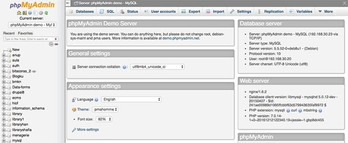 Screenshot of phpMyAdmin interface Screenshot of phpMyAdmin interface