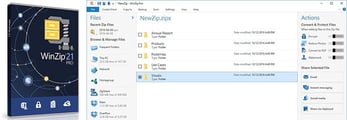 Screenshot of WinZip 21 program with product box