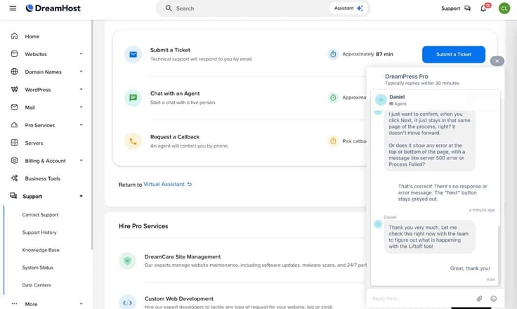 DreamHost live chat DreamHost live chat