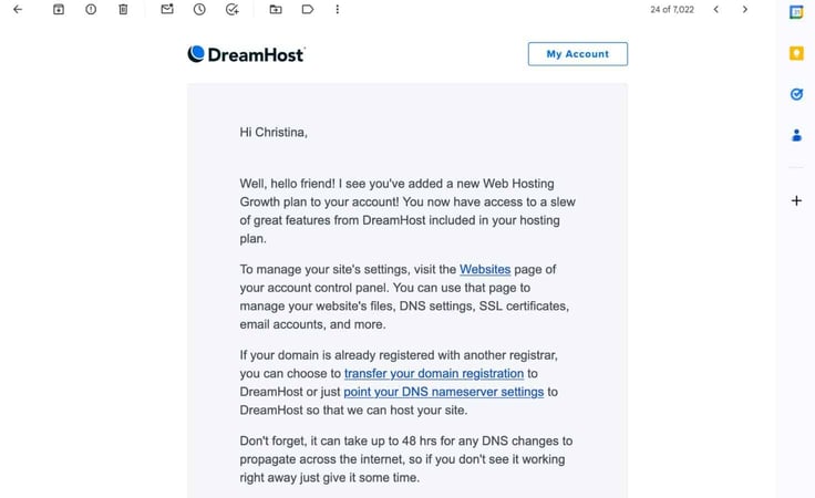 DreamHost hosting confirmation DreamHost hosting confirmation