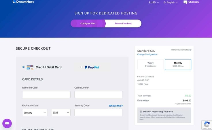 DreamHost dedicated hosting in cart DreamHost dedicated hosting in cart