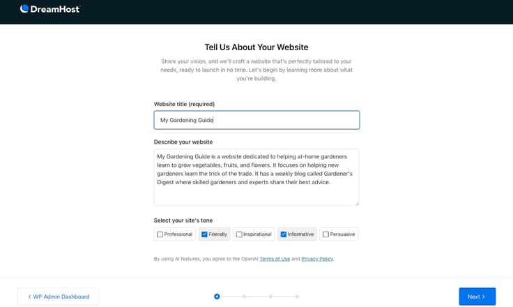 DreamHost website-building questionnaire DreamHost website-building questionnaire