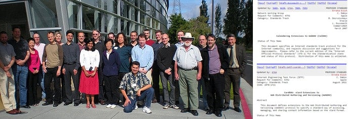 CalDAV and CardDAV contributors gather a few times each year to discuss specifications to the protocols. CalDAV and CardDAV contributors gather a few times each year to discuss specifications to the protocols.