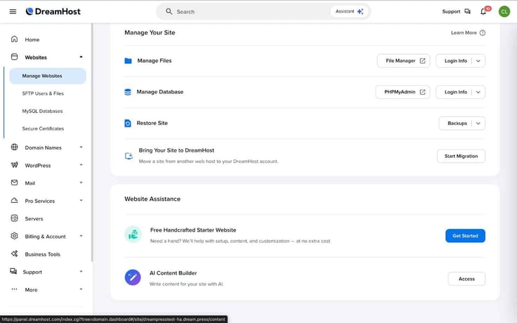 DreamHost content tab DreamHost content tab