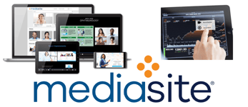 Collage of devices employing Mediasite software and Mediasite logo