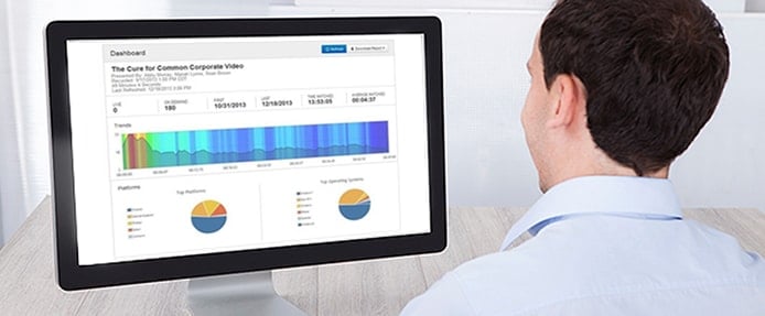 Photo of a man employing Mediasite analytics on a desktop computer
