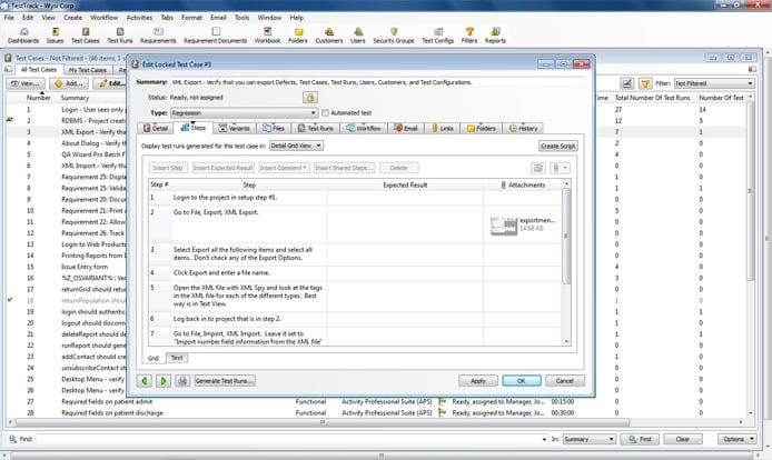 Screenshot of Helix ALM test case