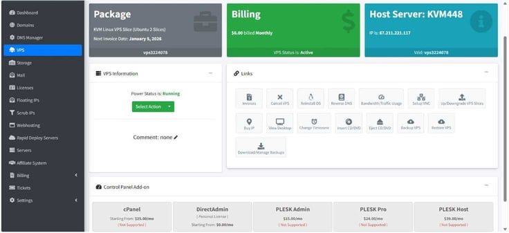 InterServer dashboard InterServer dashboard