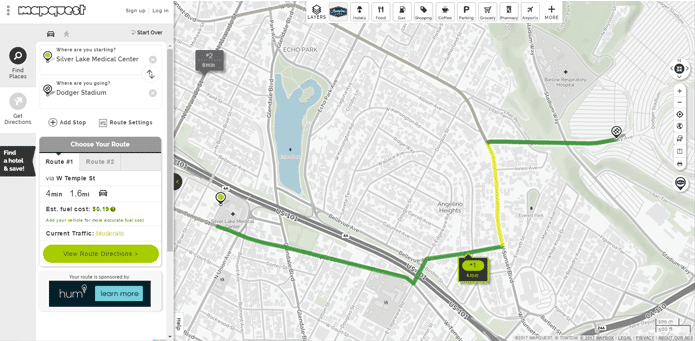 Screenshot of a MapQuest route in Los Angeles Screenshot of a MapQuest route in Los Angeles