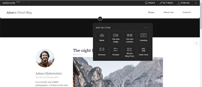Screenshot of Webnode site builder