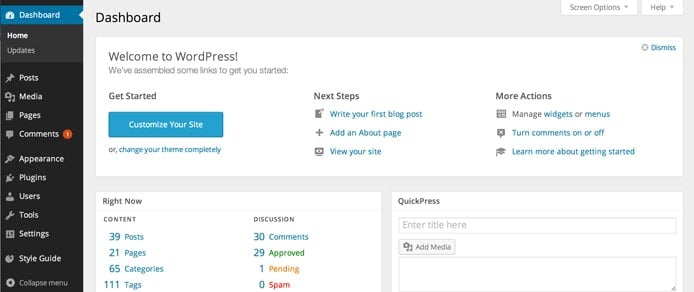 WordPress backend screenshot WordPress backend screenshot