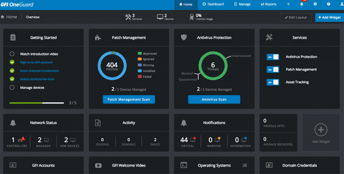 Screenshot of GFI OneGuard's UI