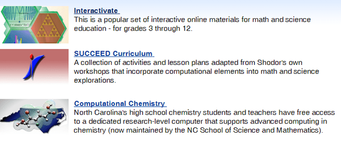 Screenshot of some of Shodor's educational resources Screenshot of some of Shodor's educational resources