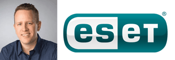 Collage of Cameron Tousley's headshot and ESET logo