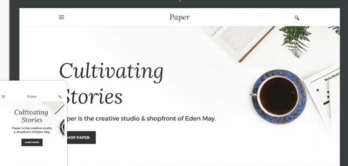Screenshot van Weebly 's Paper theme's Paper theme