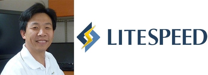 Founder George Wang and LiteSpeed logo Founder George Wang and LiteSpeed logo